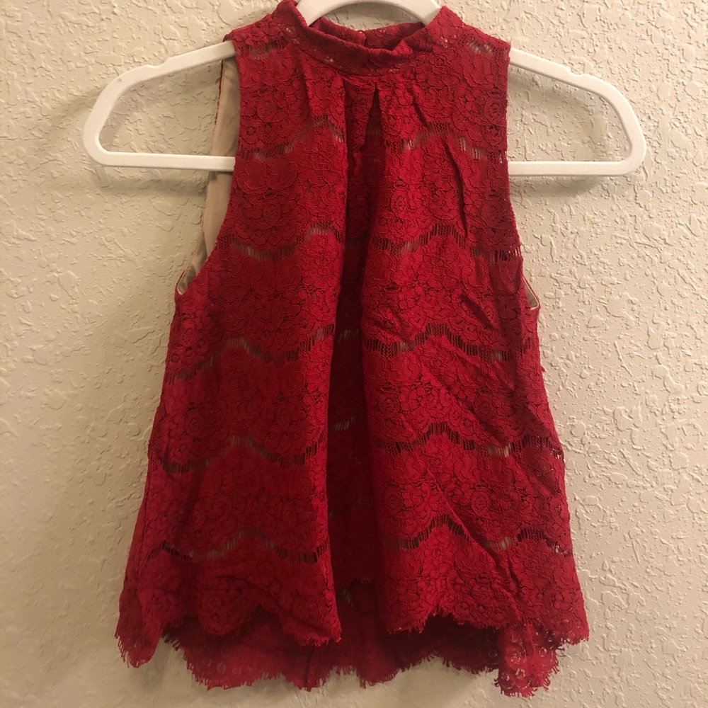 High-Neck Fancy Red Ruffled Top - Picture 1 of 6